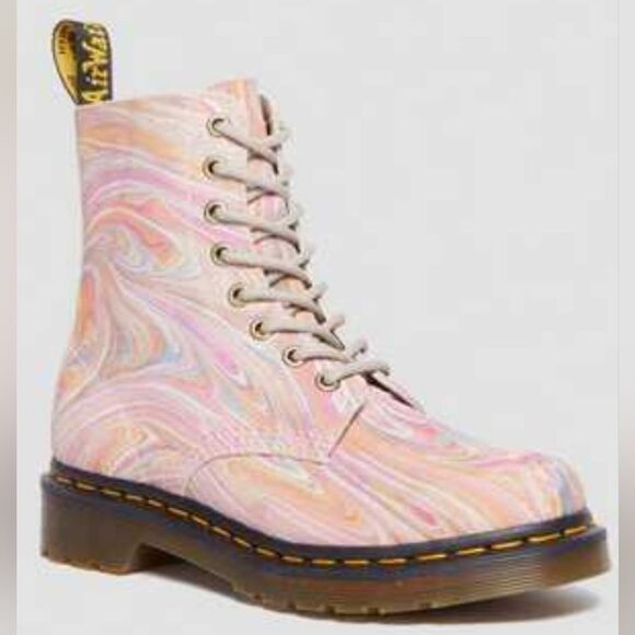 🩵NIB Dr. Martens Pink & Orange Pascal Marbled Suede Boots Size 8 - Picture 15 of 15